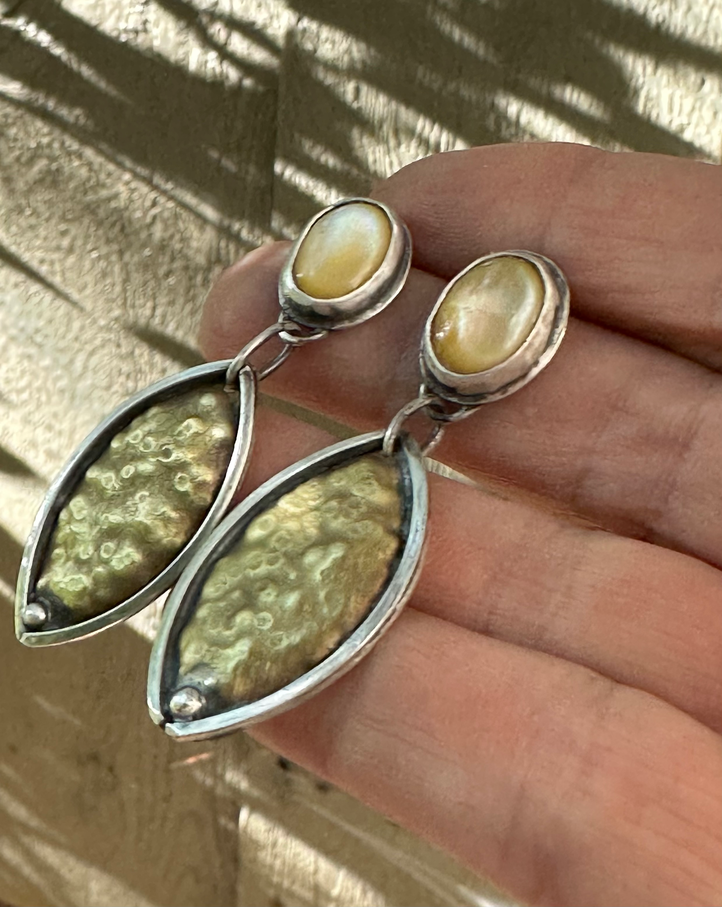 Mother of Pearl and Sterling Gilded Post and dangle earrings