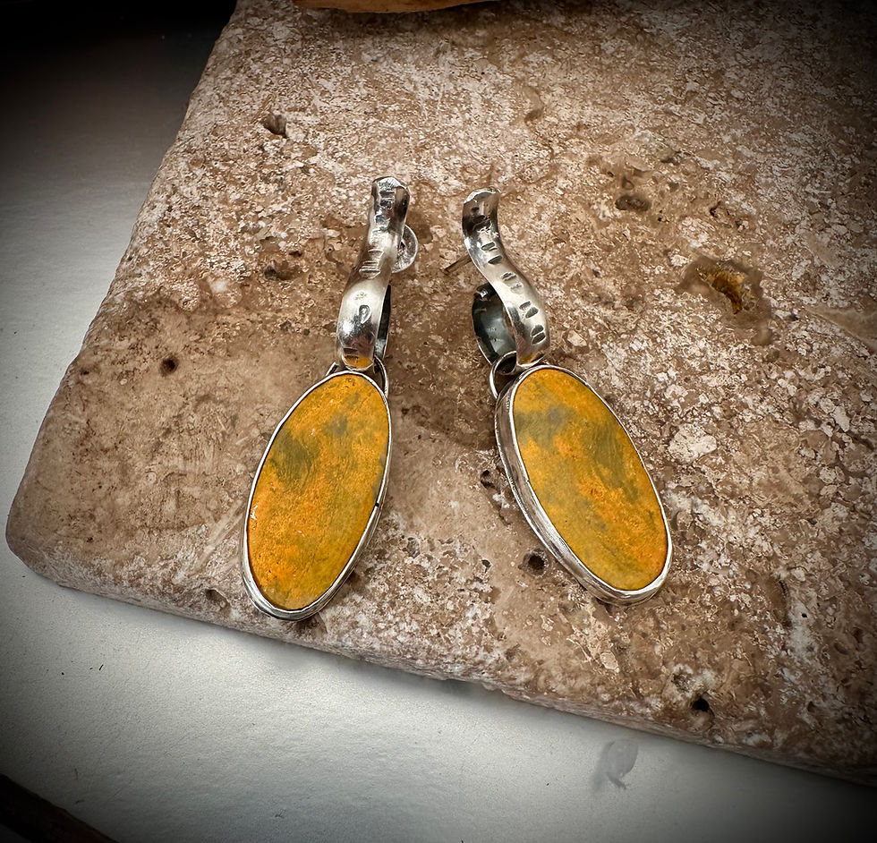 Thumbnail: Bumblebee Jasper and Sterling Hoop Earrings