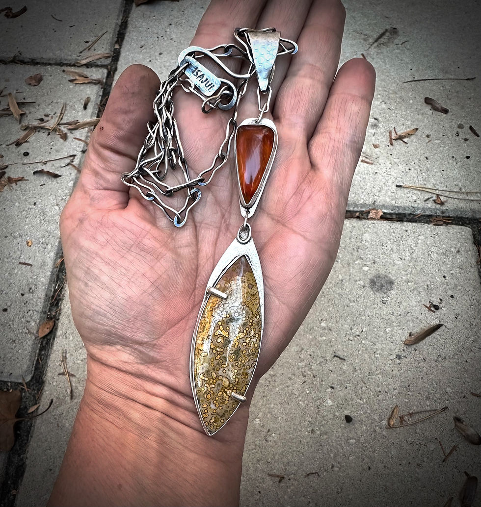 Ocean Jasper and Carnelian Power Pendant and handmade Sterling Chain