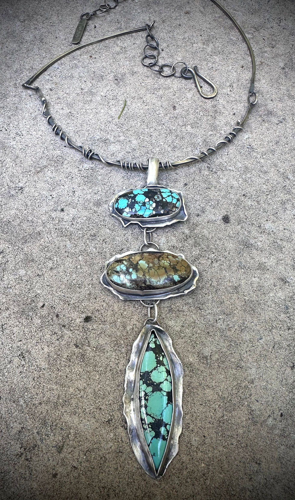 Thumbnail: Turquoise 3 in Sterling pendant and neckwire