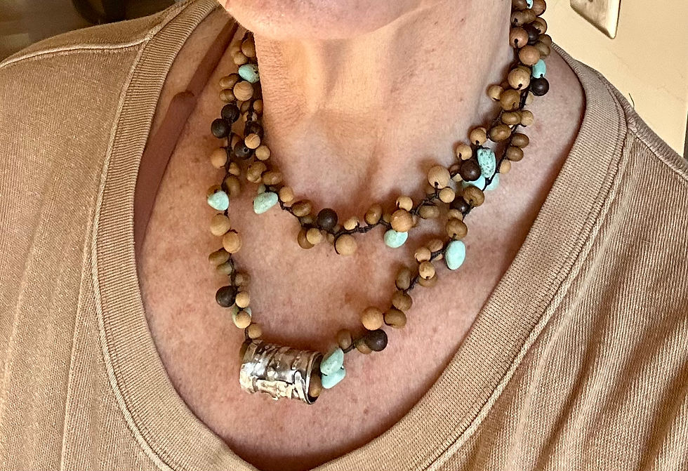 Thumbnail: Wood, Jasper, Turquoise crochet long necklace