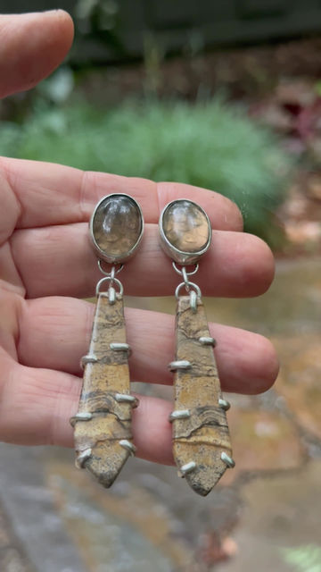 Thumbnail: ‘Sandy Earrings’ smokey quartz and painted jasper