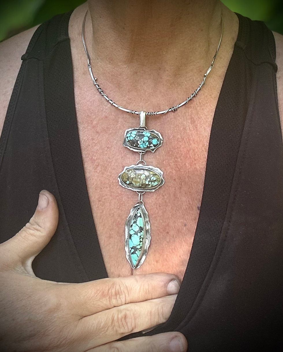 Thumbnail: Turquoise 3 in Sterling pendant and neckwire