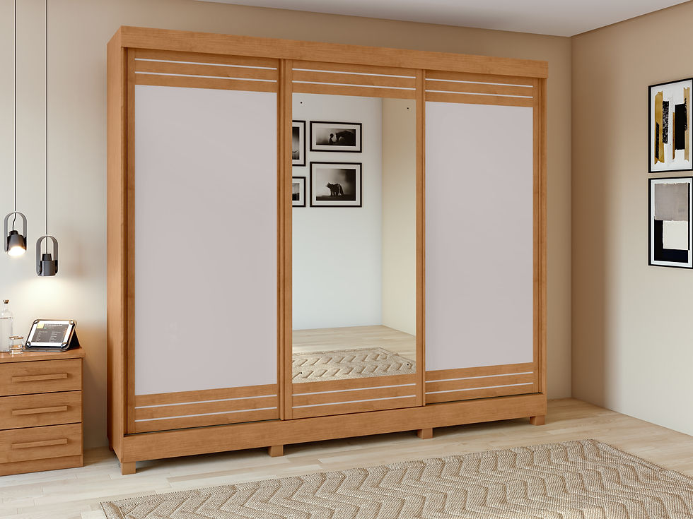 ROUPEIRO LOPAS 03 PORTAS NICE COM ESPELHO C/ PÉS E S/KIT 02 GAVETAS AMENDOA CLE