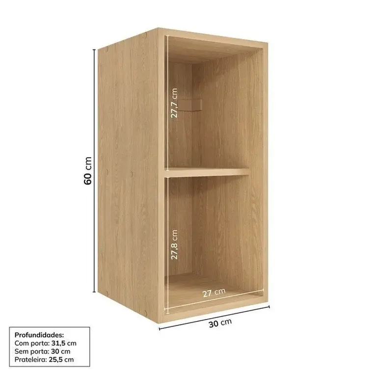 Miniatura: Cozinha Modulada 8 Peças 4 Aéreos 3 Balcões 1 Torre Quente Nara CabeCasa Madeira