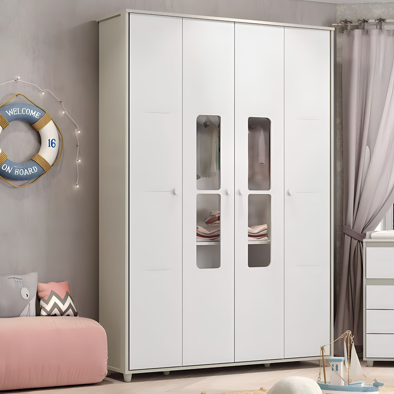 ROUPEIRO HENN AQUARELA 04 PORTAS CRISTAL/BRANCO I114-116