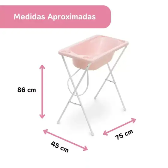 Miniatura: BANHEIRA DE BEBÊ GALZERANO PLASTICA RIGIDA + SUPORTE ROSA CLARO PEROLADO 7055RC