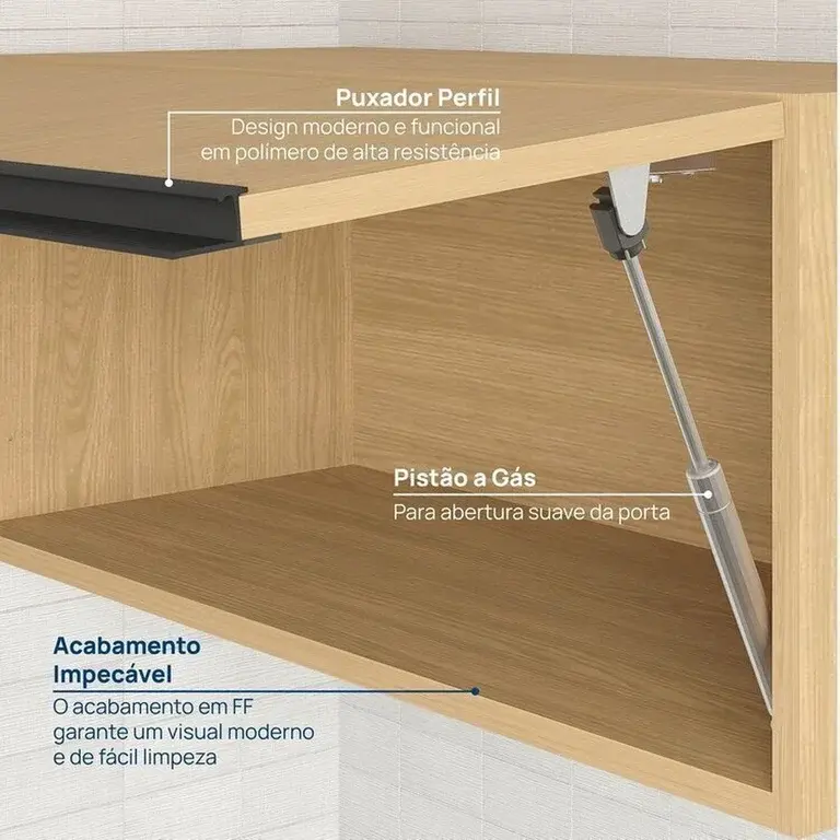 Miniatura: Cozinha Modulada 8 Peças 4 Aéreos 3 Balcões 1 Torre Quente Nara CabeCasa Madeira