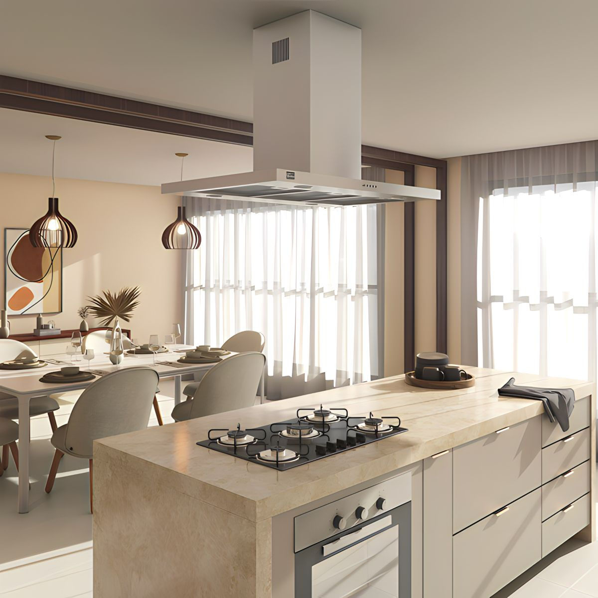 COIFA DE ILHA FISCHER TRADITION LINE 90 CM INOX