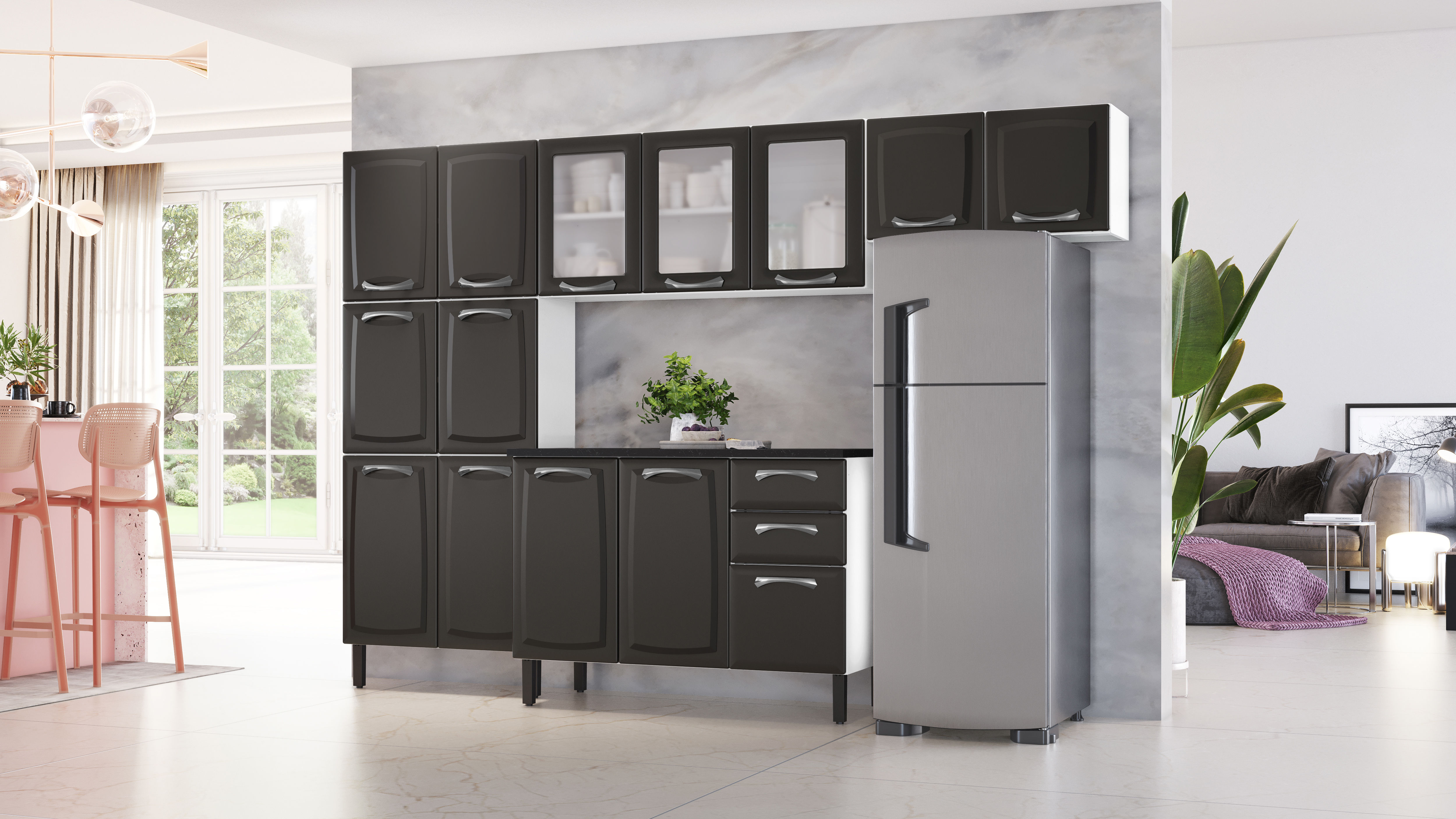 COZINHA ITATIAIA NEW PREMIUM ARM-80 2PT+ARM-1,20 3PT+BALCAO-1,20 3PT+PANELEIRO-