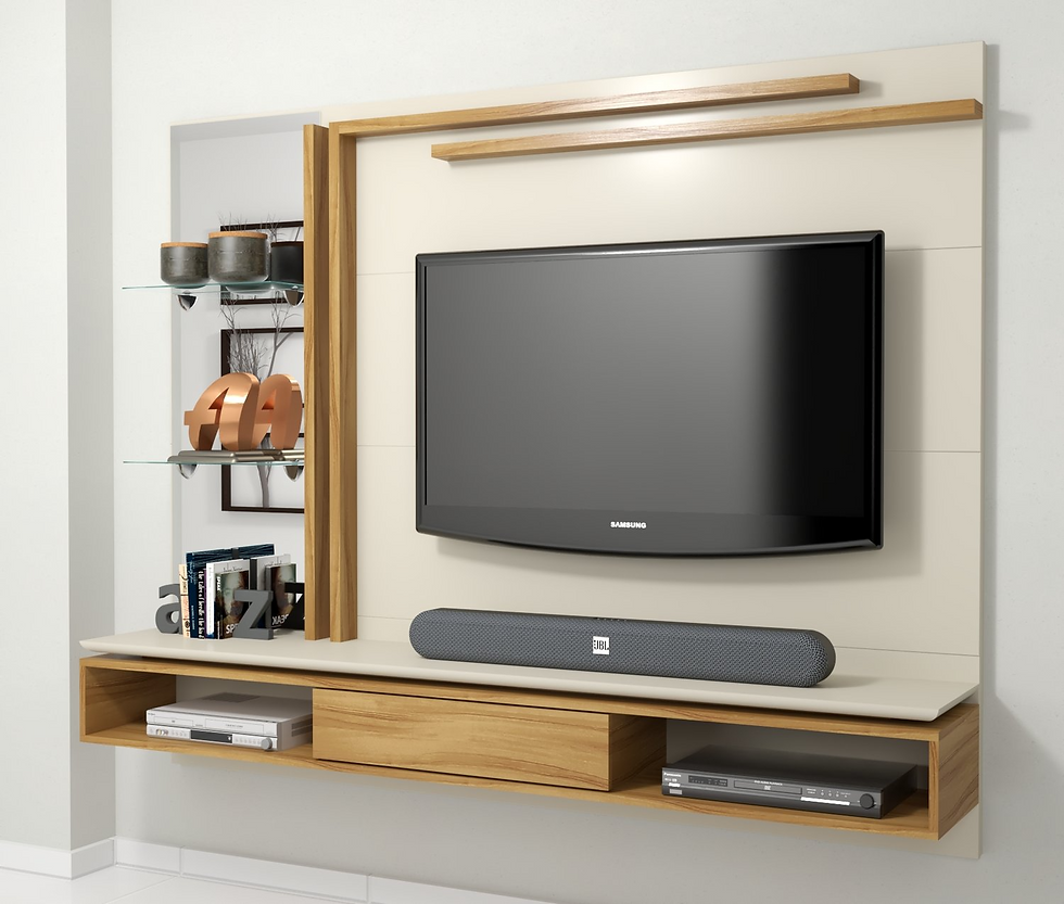 PAINEL VIGO LUXO 1,80m (SUPORTA TV'S DE ATÉ 46 POLEGADAS) ./FREIJO/GOLD PEROLA