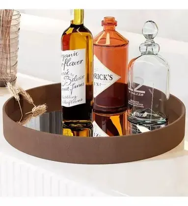 BANDEJA ESPELHADA JB BECHARA ANDIROBA LUXO 35CM CASTANHO.