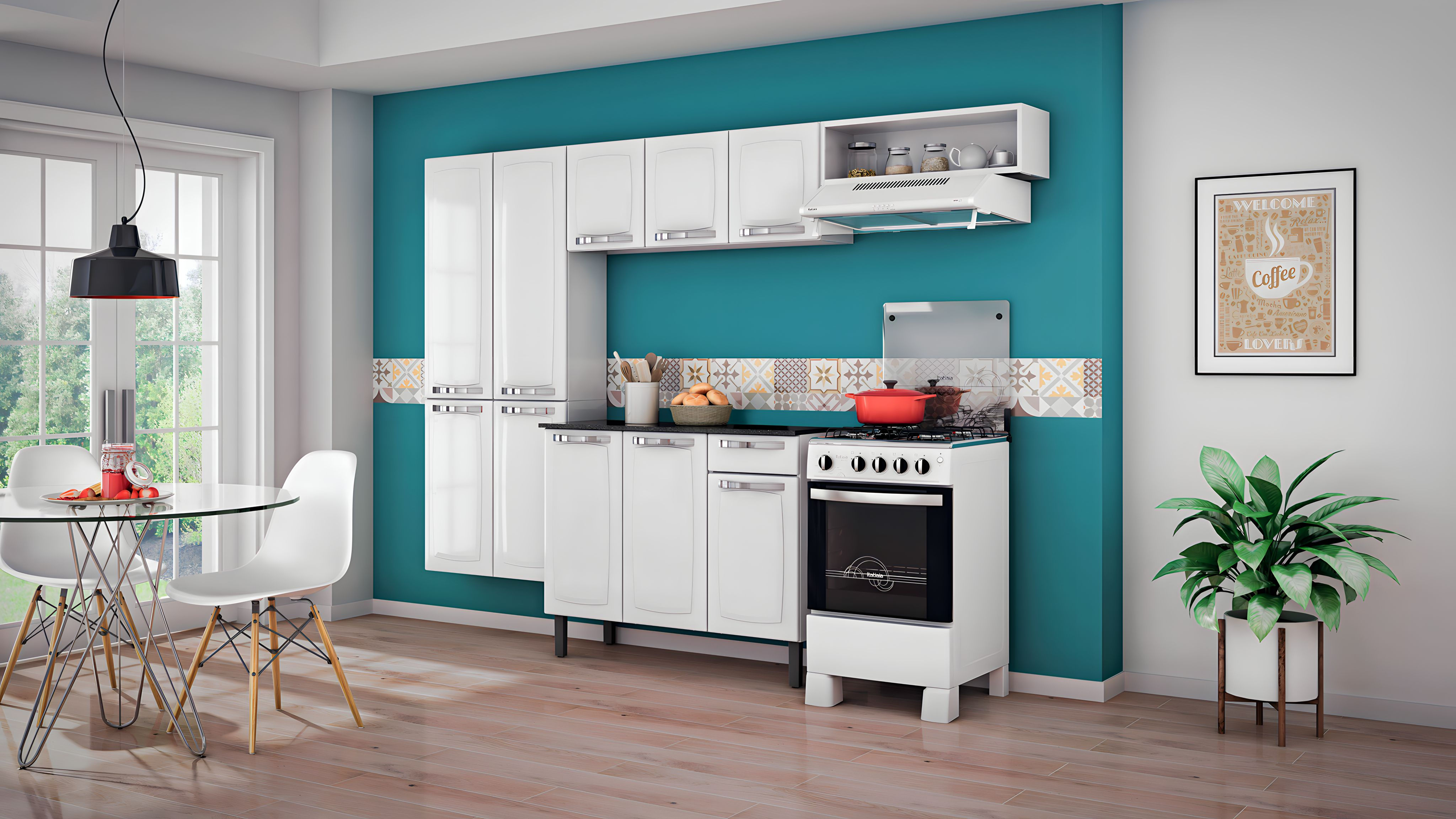 COZINHA ITATIAIA ROSE 7PORTAS BRANCA+BALCAO 3P+1GAV BRANCA