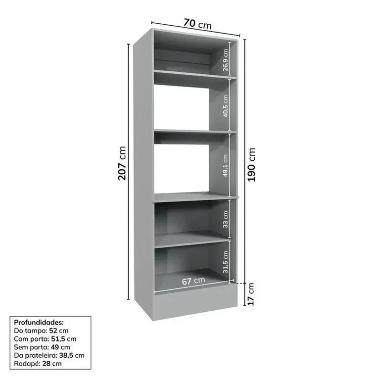 Miniatura: Cozinha Modulada 8 Peças 4 Aéreos 3 Balcões 1 Torre Quente Nara CabeCasa Madeira