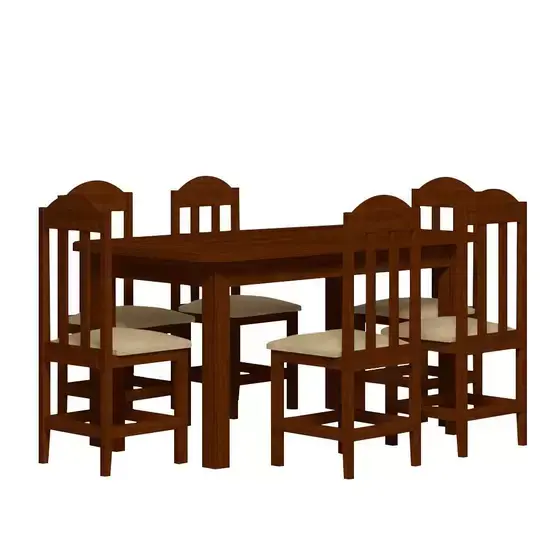 Miniatura: MESA KADSMA MAXI 1,60 CASTANHA COM 6 CADEIRA ROMA ESTOFADO CASTANHO