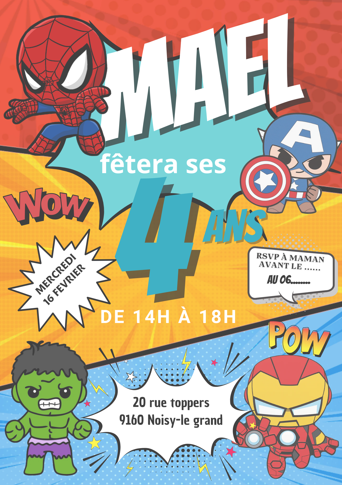 carte invitation anniversaire super héros