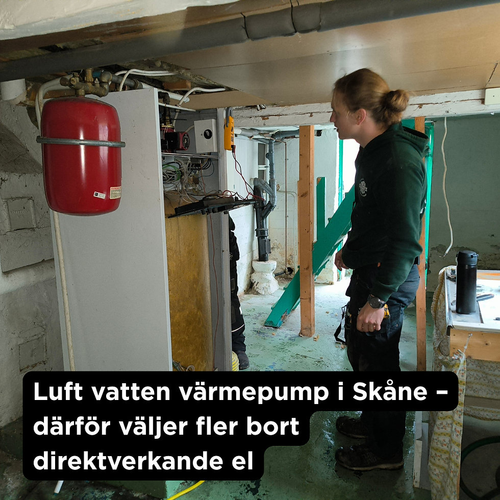 Installation av luft vatten värmepump i Skåne – tekniker byter från direktverkande el.