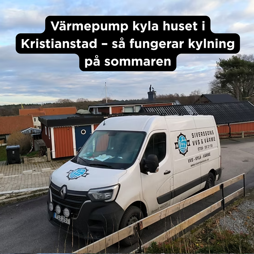 Siverssons VVS & Värme servicebil parkerad i ett bostadsområde i Kristianstad.