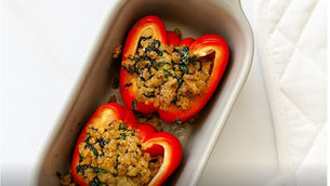 Stuffed Bell Peppers with Turkey, Rice & Spinach