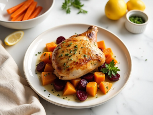 Lemon Herb Chicken Thighs with Roasted Root Veggies