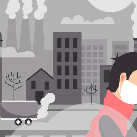 Cold winter air pollution causing breathing issues and increased health risks in urban areas.