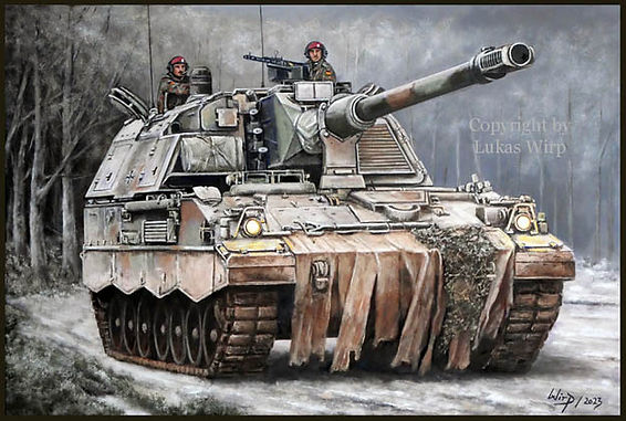 Panzerartillerie Gemälde der Panzerhaubitze 2000