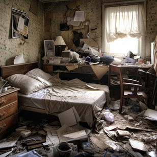 Cluttered room needing hoarding occupied home cleanouts