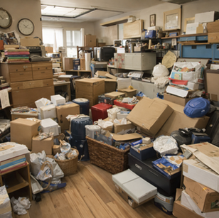 Cluttered room, hoarding occupied home cleanouts.