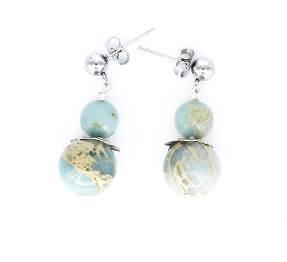 Miniature : Boucles d'oreille jaspa aqua terra bleu doux marbré beige