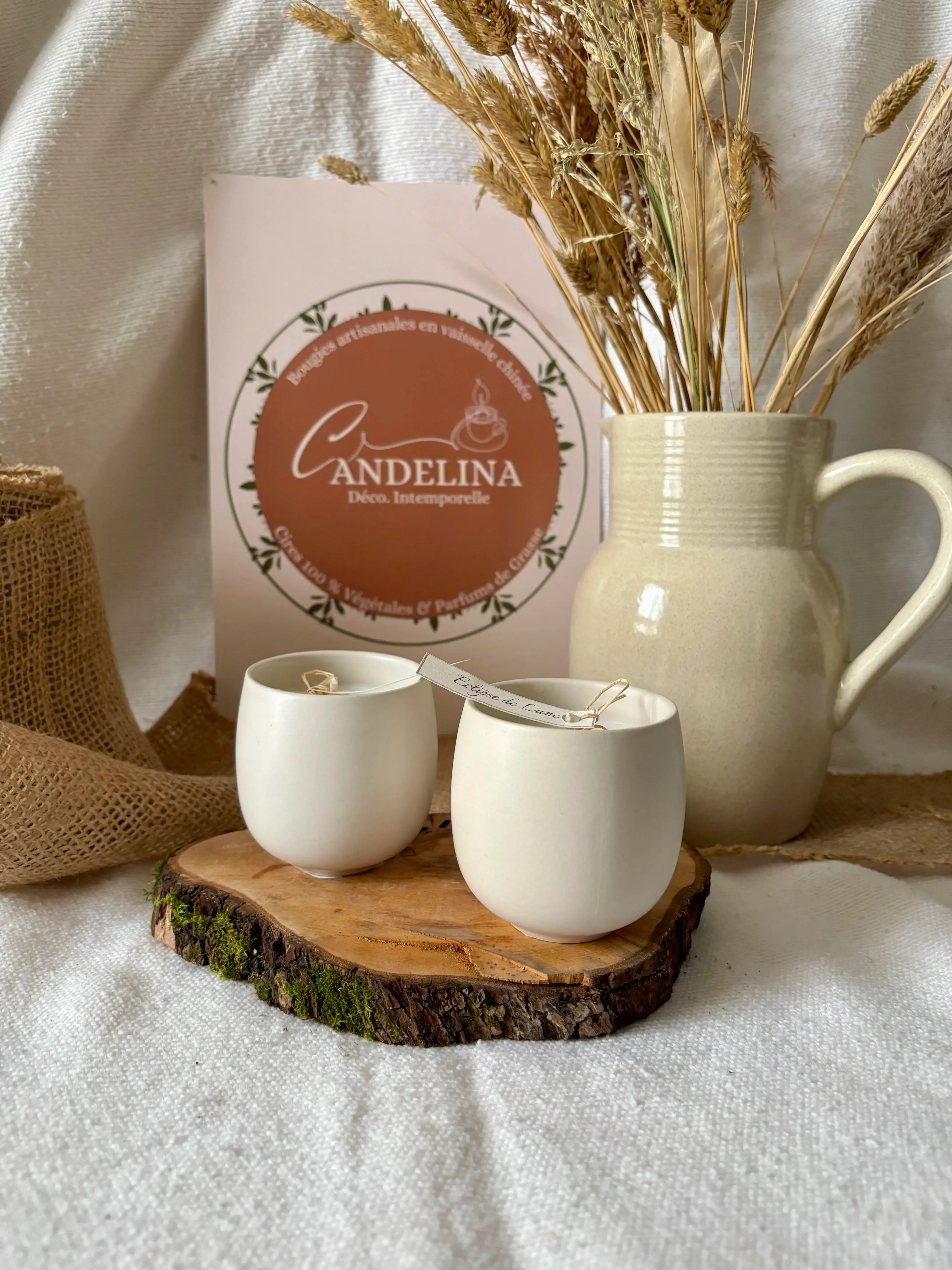 Bougies parfumées éclipse de lune bol en grès vue de face