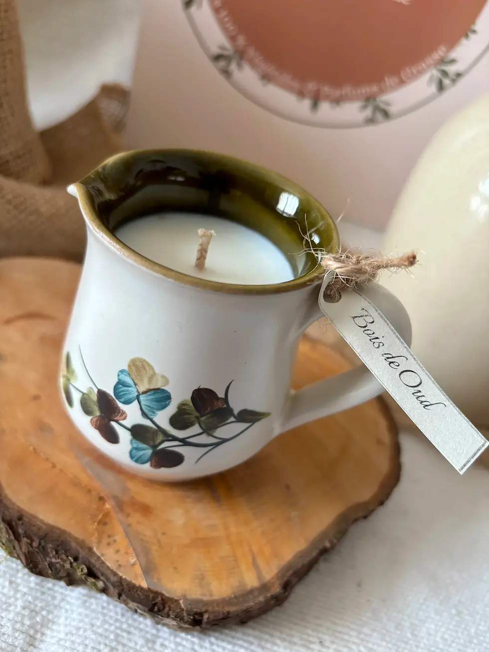 Miniature : Bougie parfumée artisanale dans pot à lait vaisselle chinée