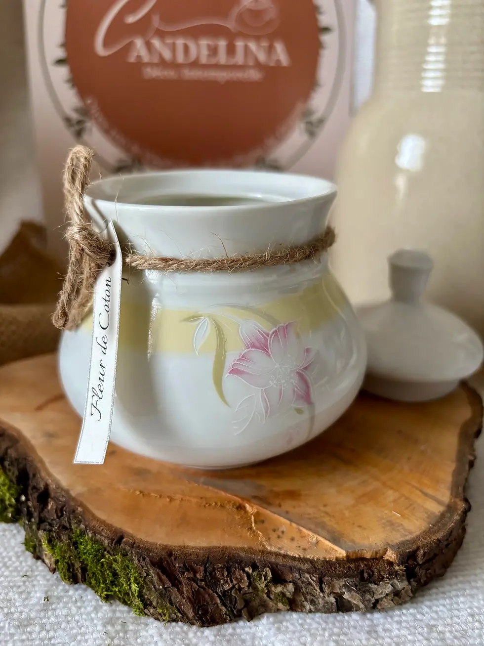 Miniature : Bougie fleur de coton sucrier porcelaine chiné