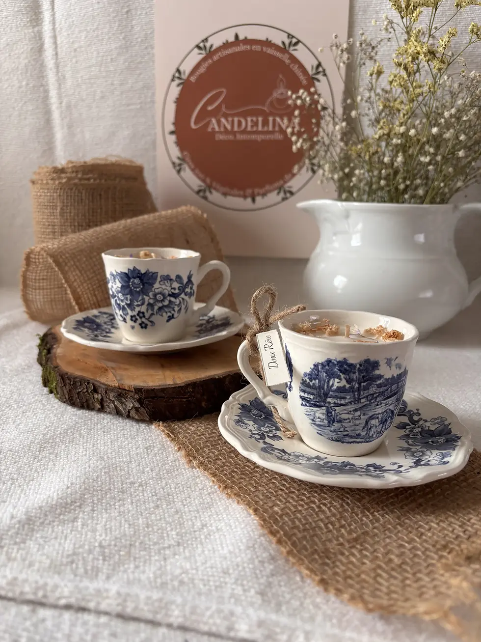 Bougies parfumées tasses Sarreguemines vintage chinée