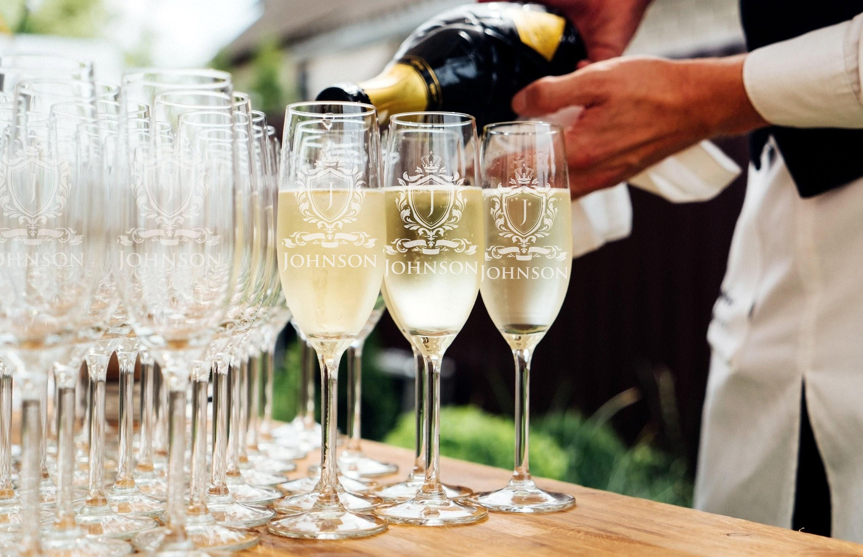 Personalized Champagne Flutes, Engraved Toasting Glasses, Bride & Groom,