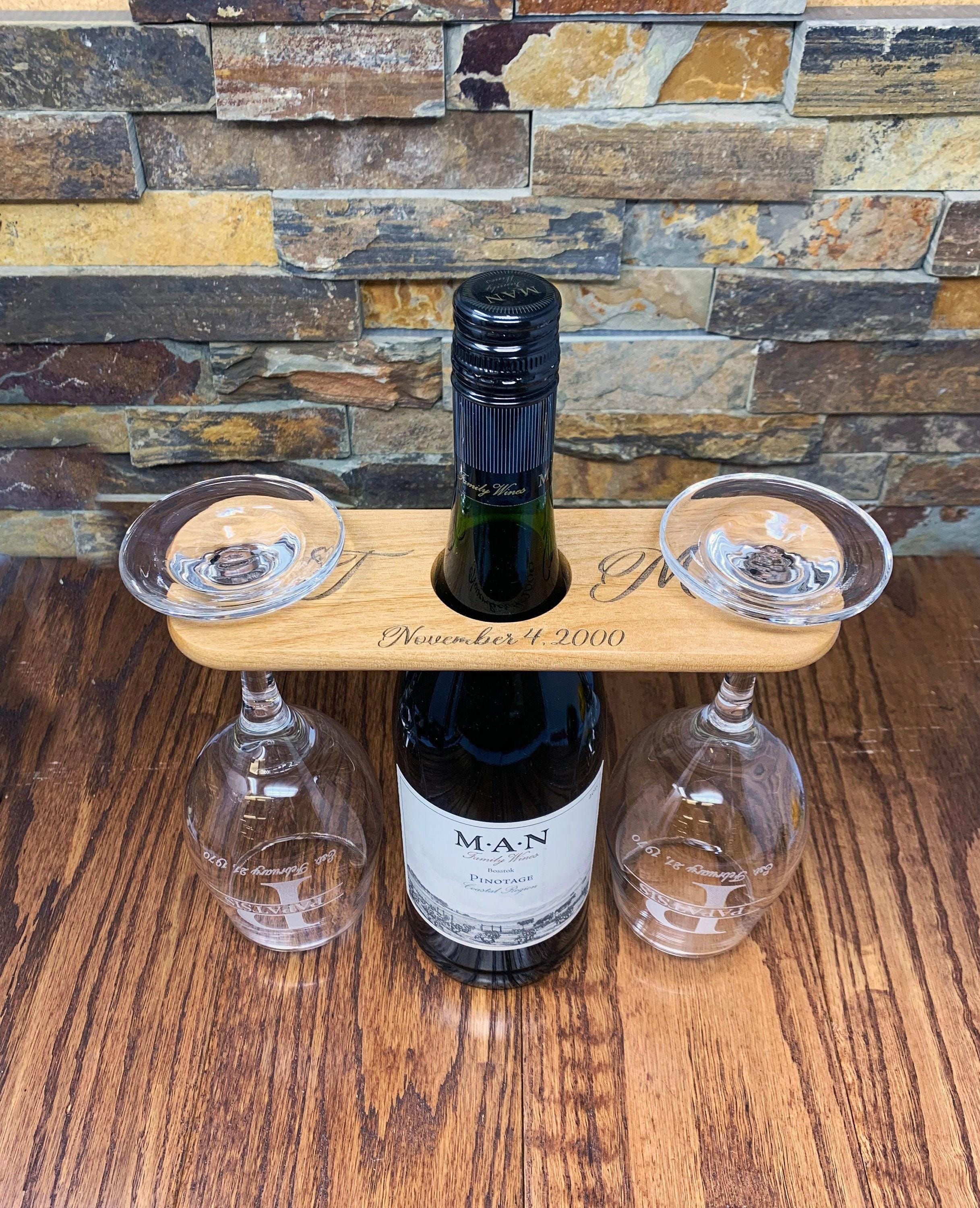 Unique Wood Wine Glasses Caddy, Personalized Wine Butler, Home Decor, Wet Bar,