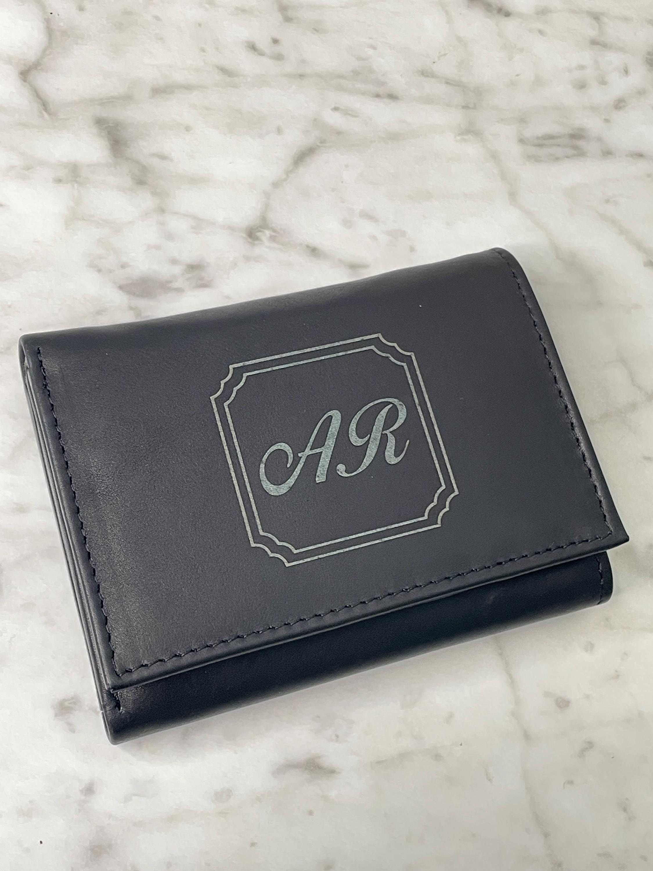 Genuine Leather Black Tri Fold Personalized Mans Wallet, Gifts for Men,