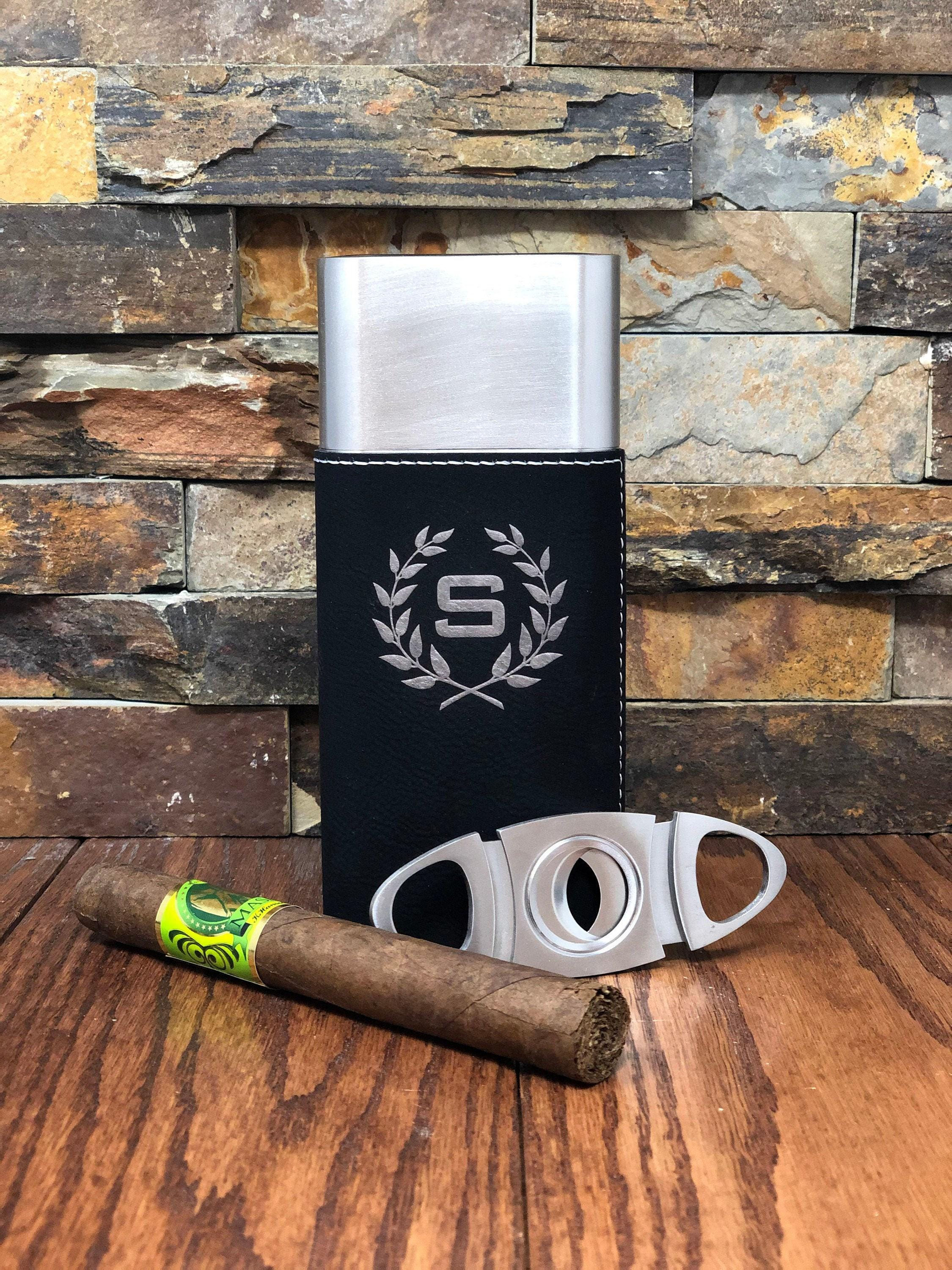 Personalized Stainless Steel Cigar Case with Guillotine Cutter - Groomsman