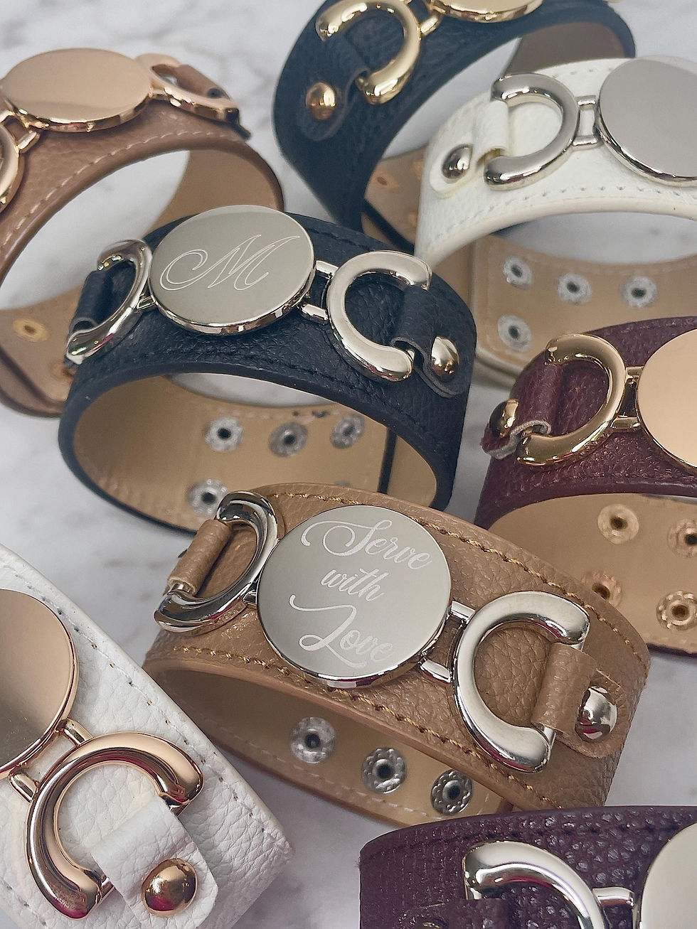 Thumbnail: Personalized Leather Bracelet w Silver disc, Initial, Monogrammed, Cuff