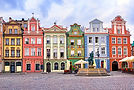 Colorful renaissance facades on the central market square in Poznan, Poland.jpg