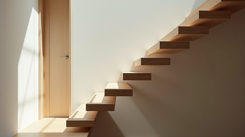 High angle view of a floating staircase in a modern home