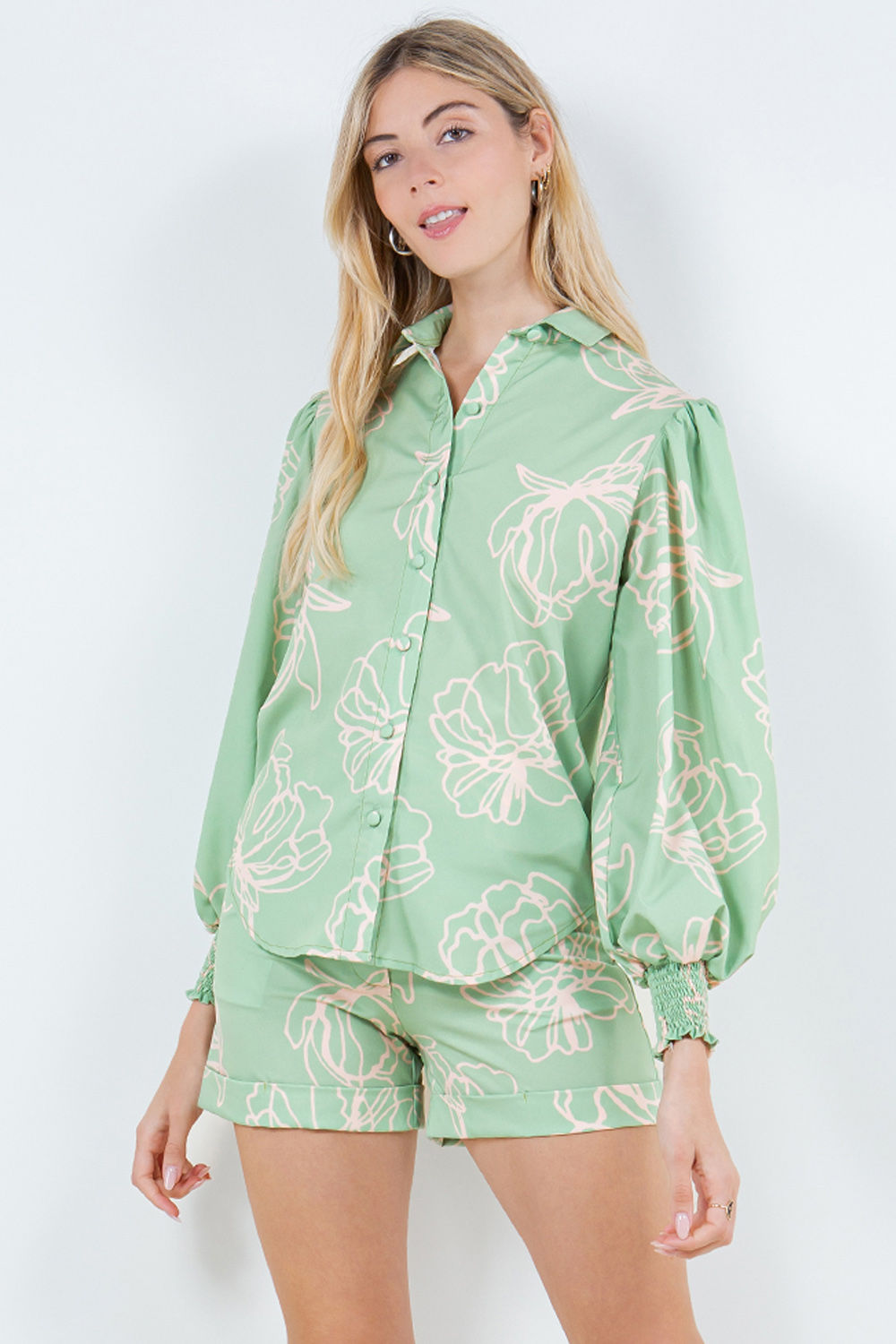 Green Print Jen Blouse