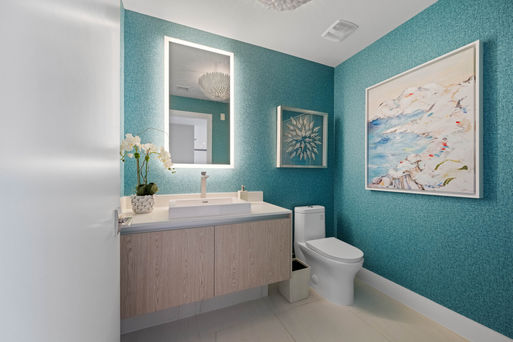Transformation of a small bathroom into a bright, functional powder room.
