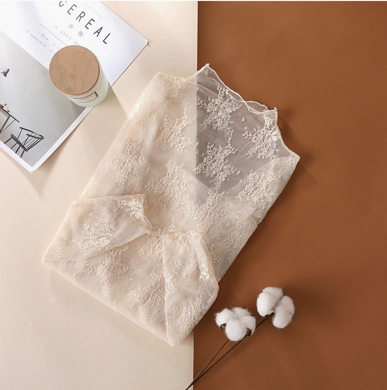 Thumbnail: Semi Sheer Mesh Floral Lace Layering Top