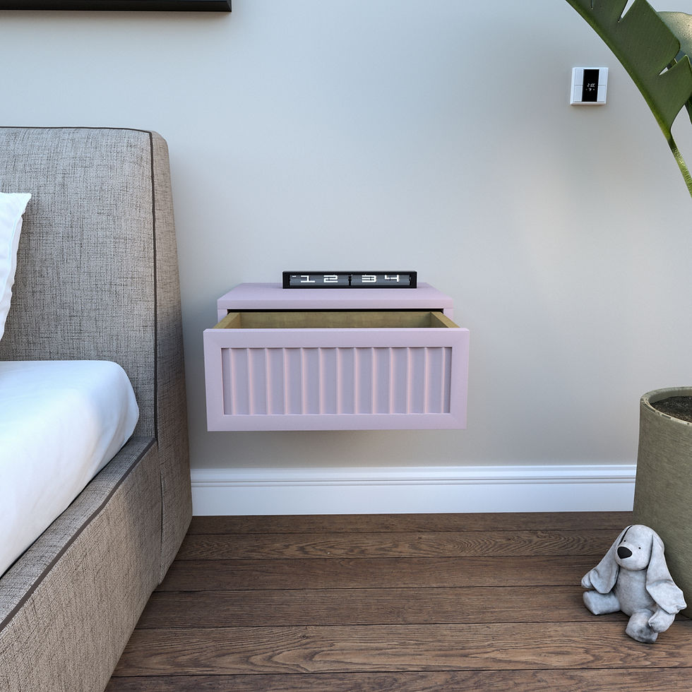 Thumbnail: A Floating Bedside Cabinet Set, in Farrow & Ball Cinder Rose. Fluted design with push to open drawer. Bedroom Furniture