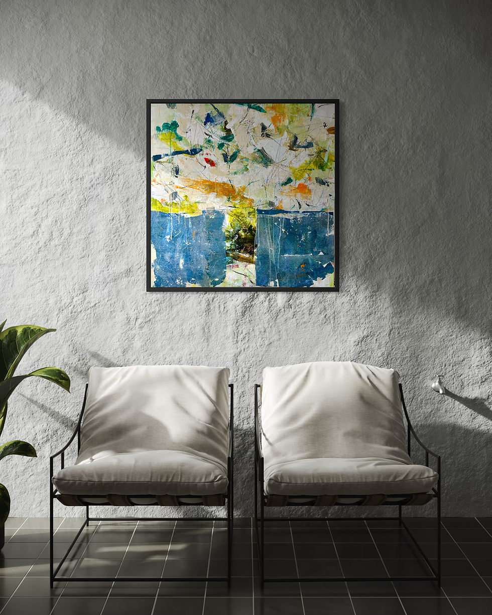 Thumbnail: Still Standing original large-scale abstract landscape painting by David Brett textured acrylic mixed media in a room setting