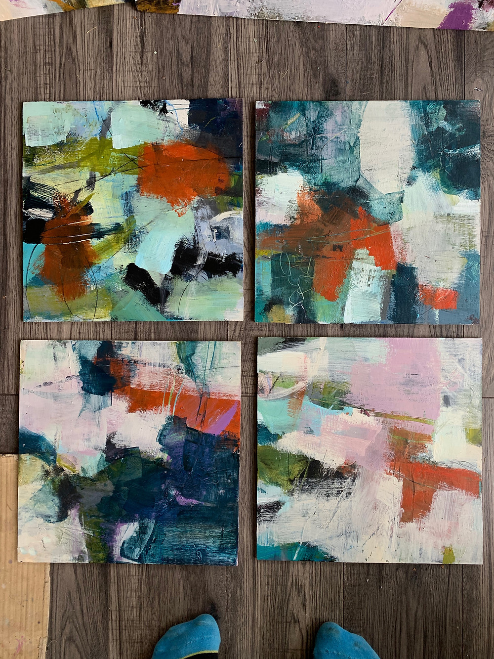 Abstract landscape paintings red blue white