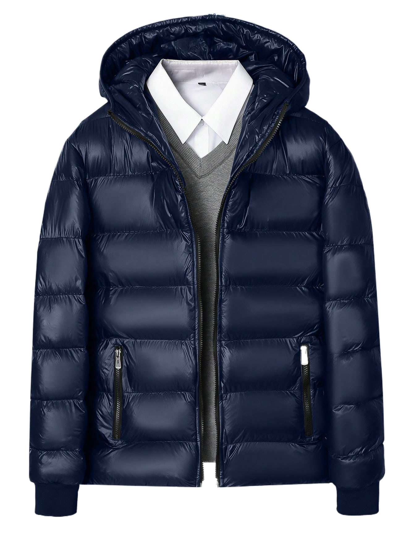 Men's Plain Front Zip-Up Long Sleeve Pocket Casual Hooded Sweat