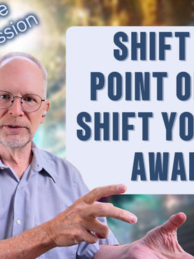 Man gesturing with hands, text reads "Shift Your Point of View, Shift Your Life: Awaken!" and "Weekly Free Live Healing Transmission." Vibrant background.