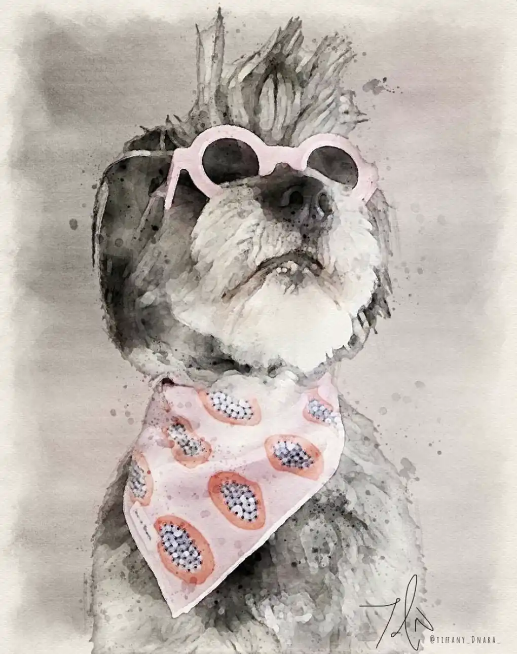 watercolor pet portraits pet influencer dog Molly