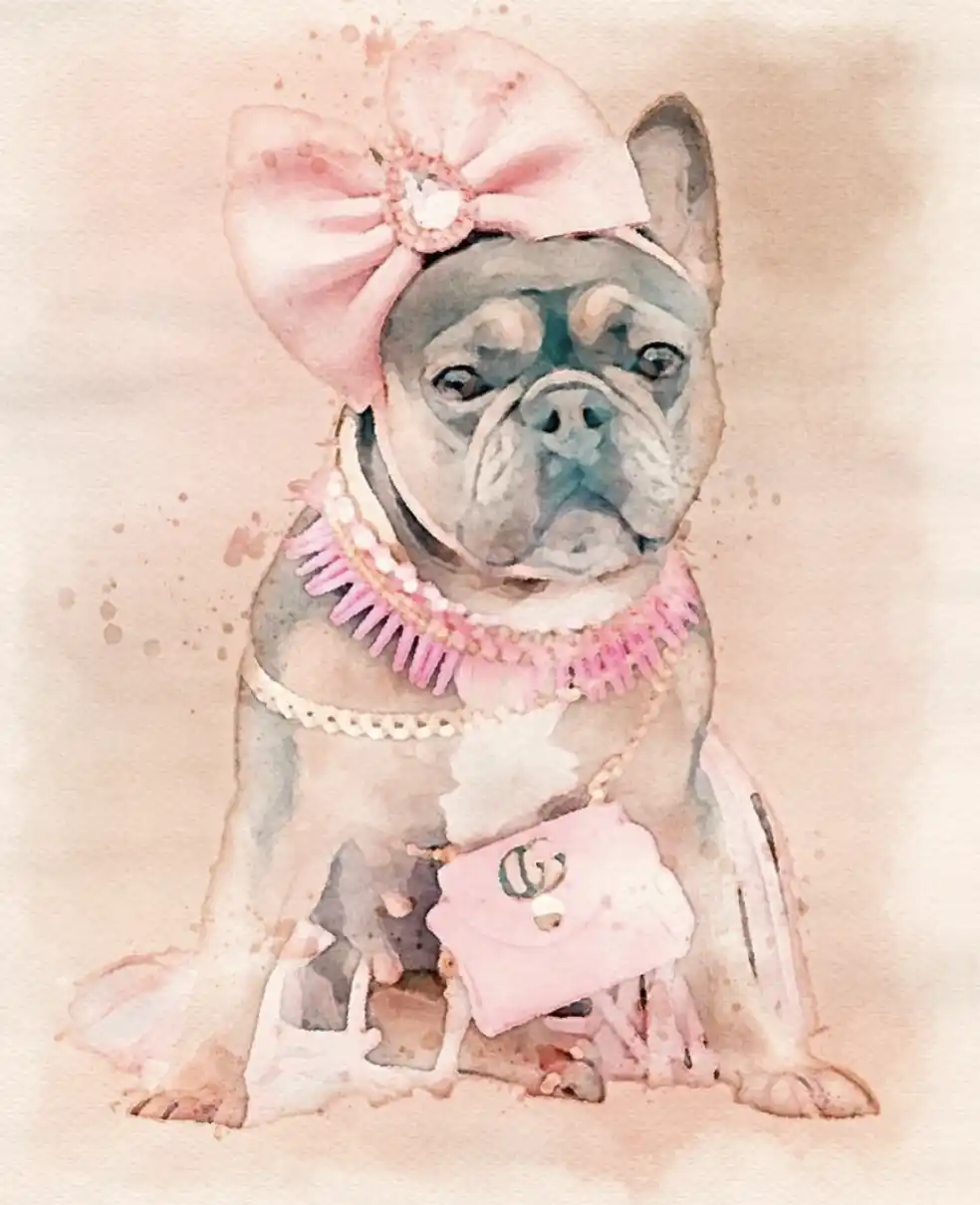 watercolor pet portraits of French bulldog 